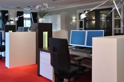 Conception de bureaux en open space et design de mobilier ; vue du plateau - PK intérieur, architecte d'intérieur